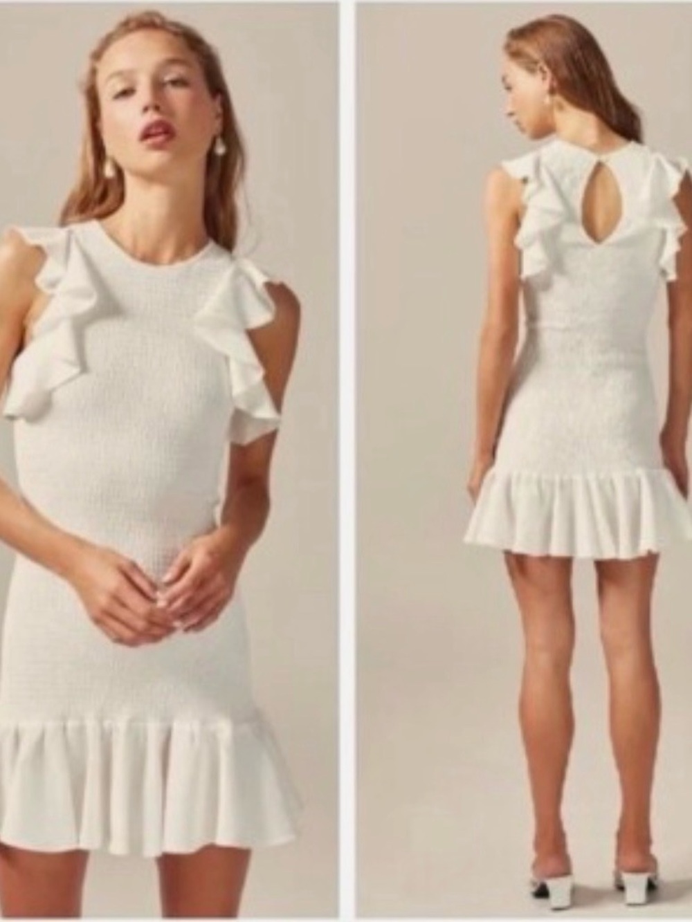 C/MEO Collective Boho Fairy Smocked Ruffle Mini Dress In Ivory Revolve SZ L